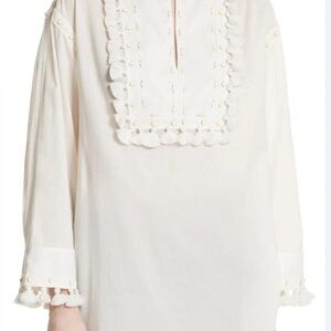 TORY BURCH Lizzie Tassel Trim Tunic In New Ivory  size S
#174